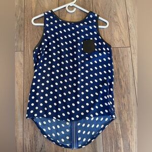 Millenium Navy blue and white polka dots Top for women size M Sheer fabric